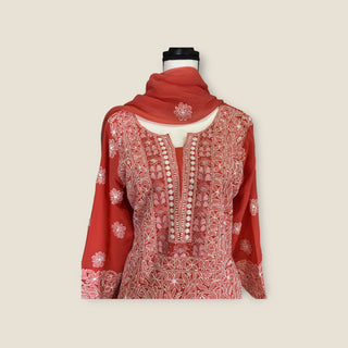 Heavy lakhnavi work coral suit