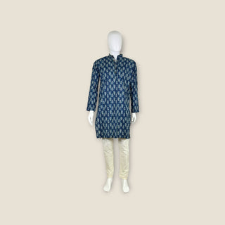 Block print blue men's kurta