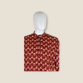 Block print red men's kurta