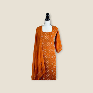 Orange Heavy lakhnavi work kurti set