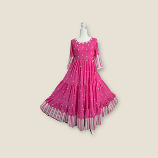 Mulmul Pink Anarkali Suit