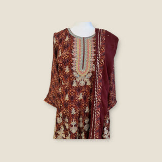 Muslin Silk Maroon Sharara Suit