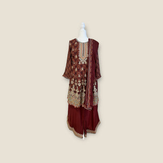 Muslin Silk Maroon Sharara Suit